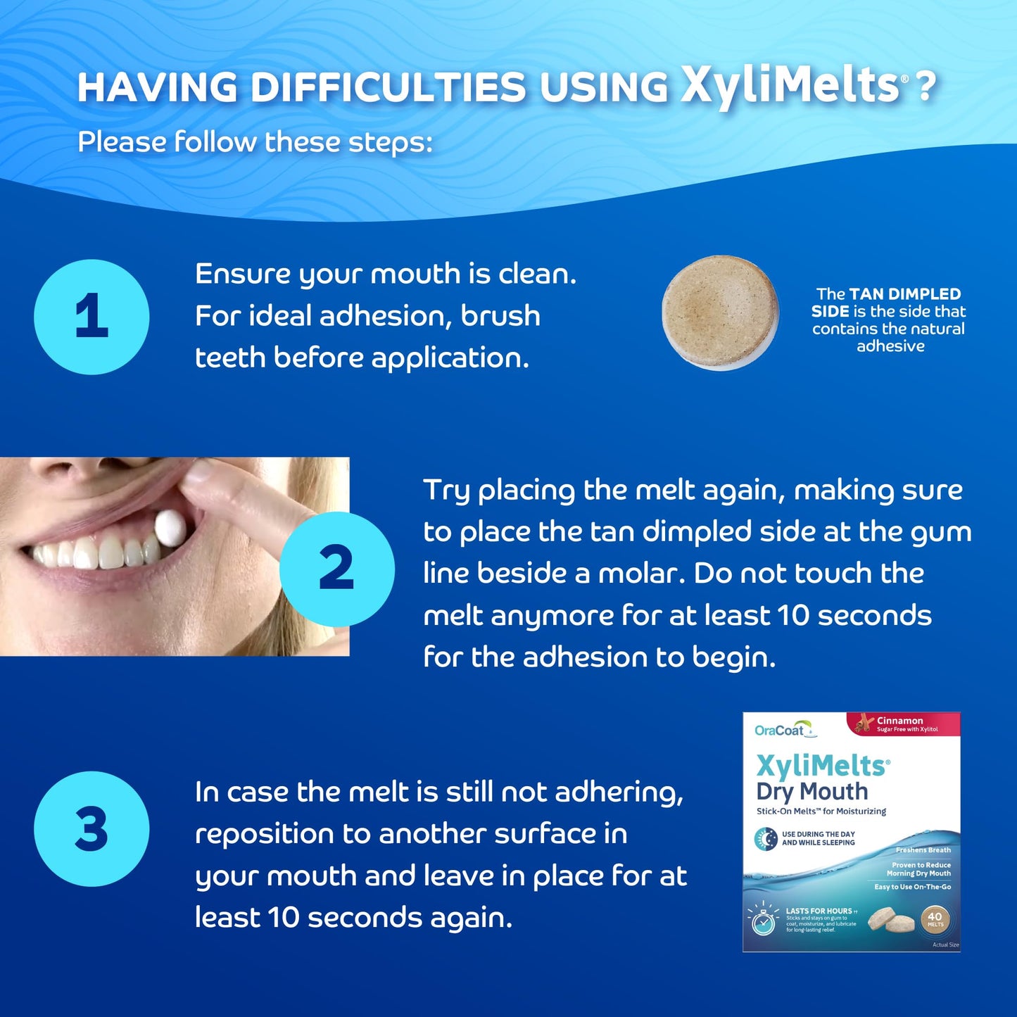 Oracoat XyliMelts Dry Mouth Relief Moisturizing Oral Adhering Discs 40 Count, Cinnamon with Xylitol, for Dry Mouth, Stimulates Saliva, Non-Acidic