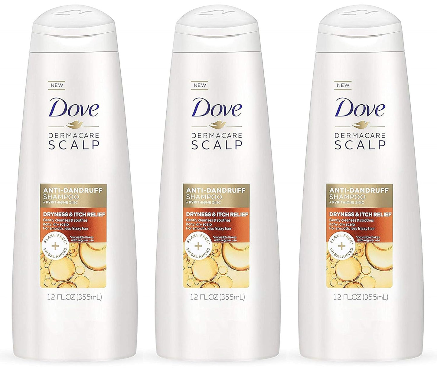 Anti-Dandruff Shampoo for Dryness & Itch Relief - Dove Dermacare Scalp, 3 Bottles (12 FL OZ Each)
