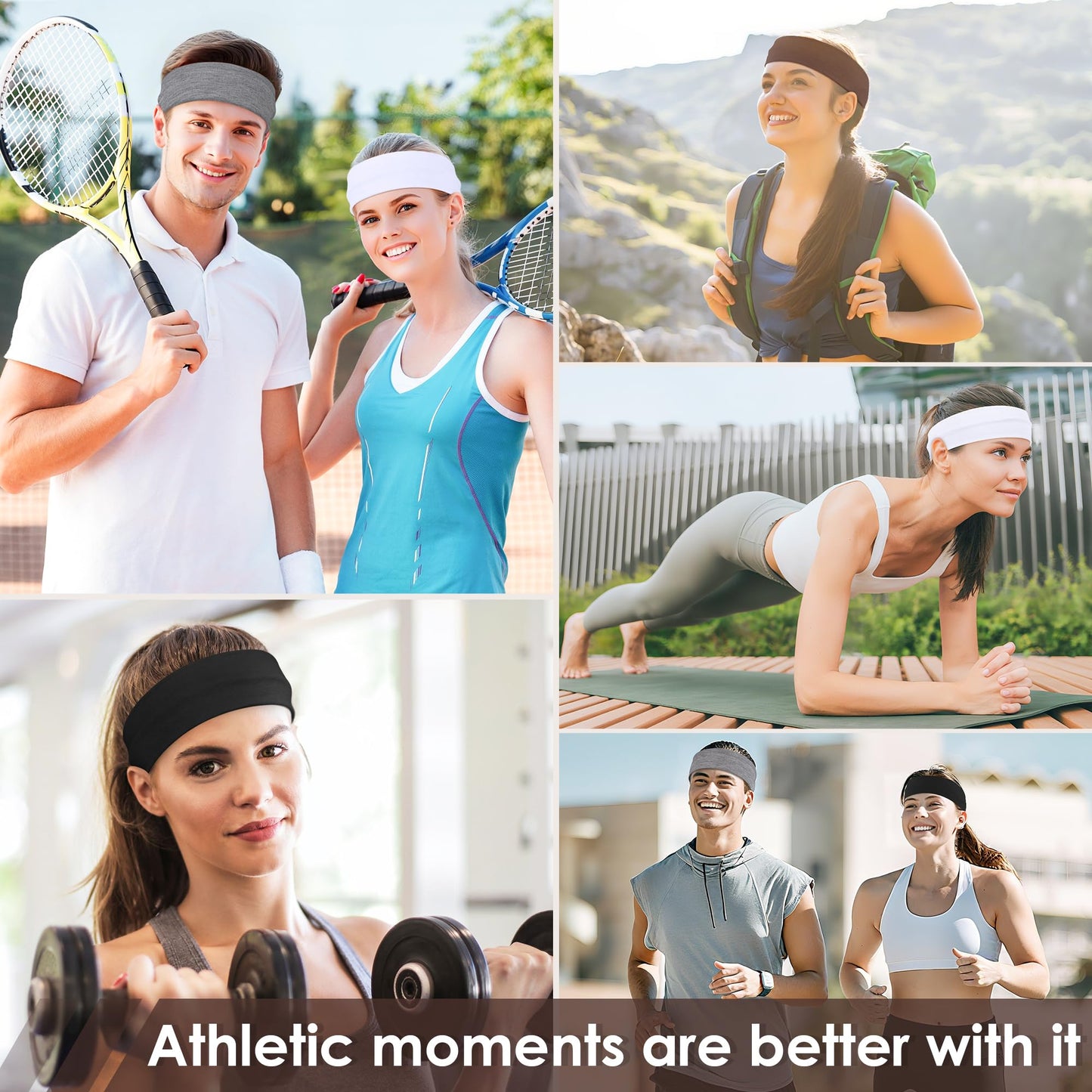 8 Pack Headbands for Women Non Slip - Stylish Sports Hair Bands for Women's Hair - Soft Cotton Cloth Stretchy Headbands for Women for Yoga, Outdoor Exercise Running