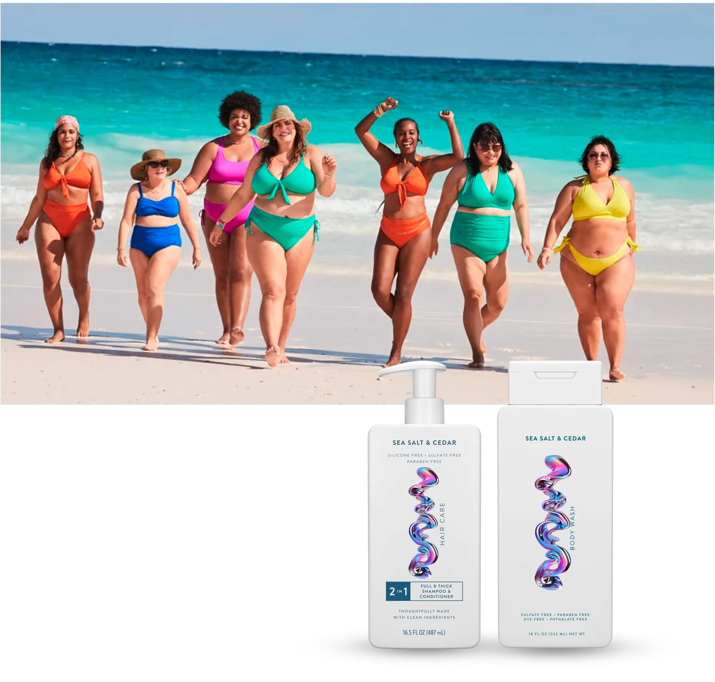 Hair and Body Wash - 2 in 1 Shampoo and Conditioner And Body Wash - Sea Salt & Cedar - Contain Naturally Derived Ingredients | All Hair - 16.5 and 18 FLOz - Pack Of 02