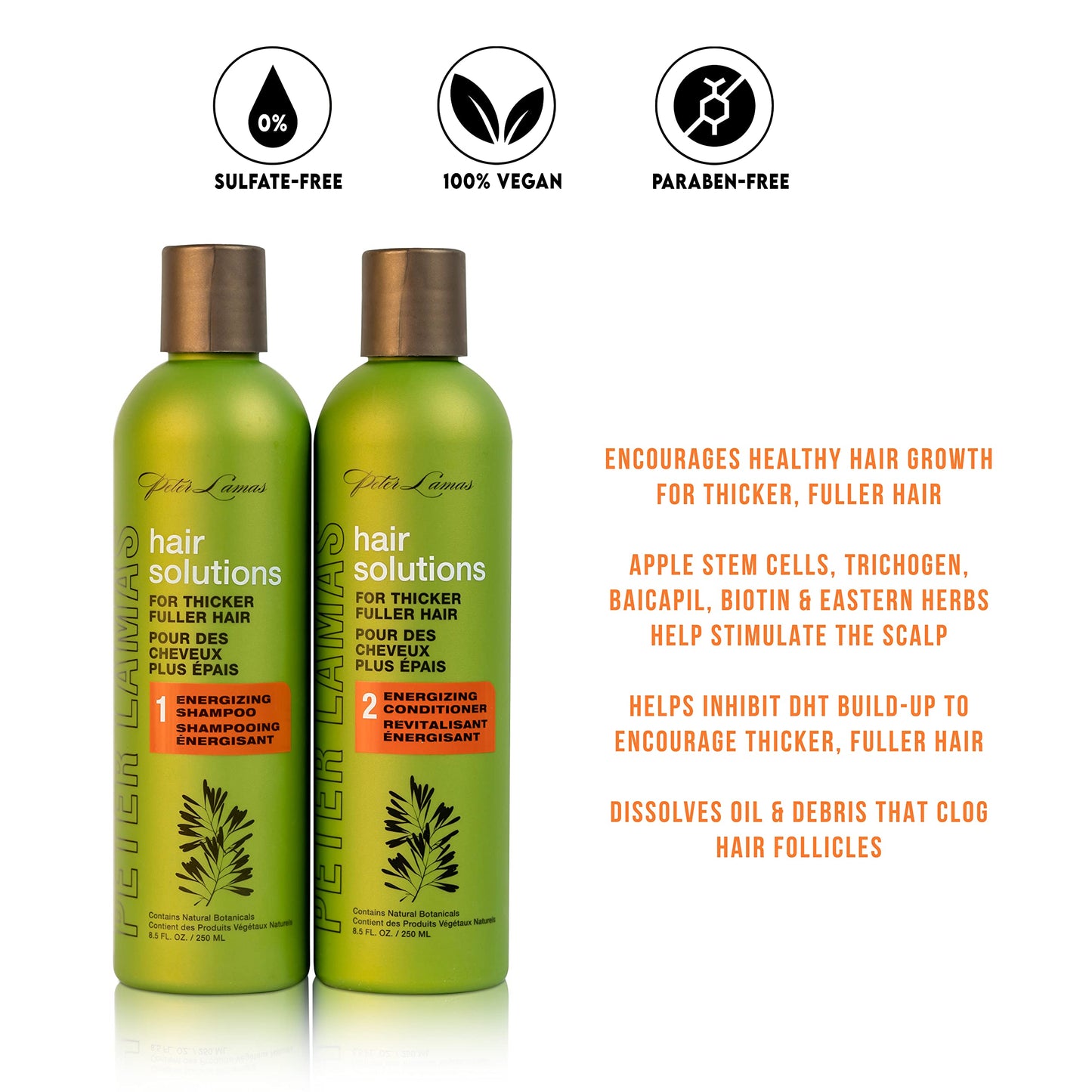 Peter Lamas Energizing Biotin & Stem Cells (Shampoo & Conditioner)| Hair Regrowth for Men and Women | Vegan Paraben Sulfate Free | Grow Thicker Fuller Healthier Hair by Addressing the Root Cause of Hair Loss