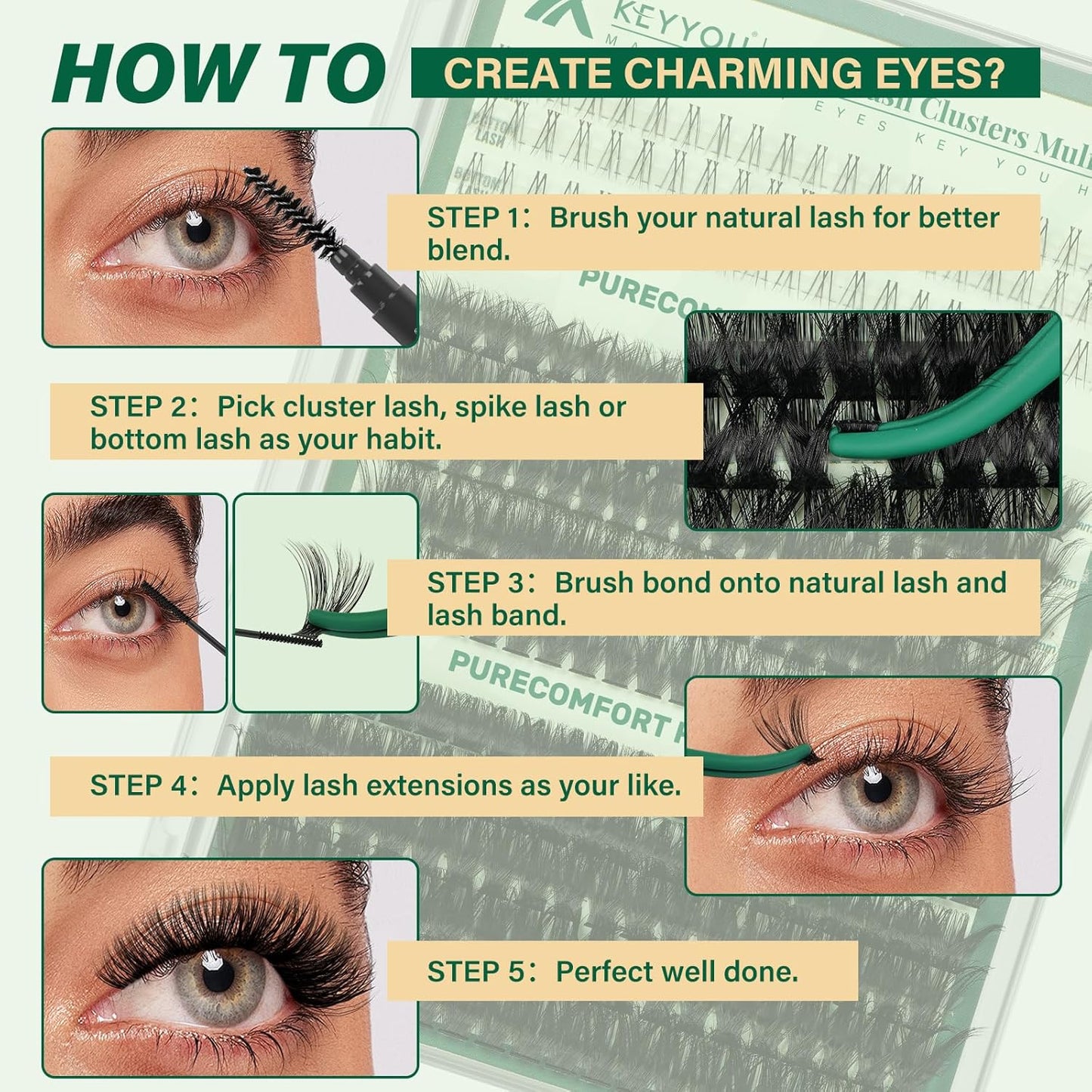 DIY Lash Extension Kit - 280 Soft Cluster Lashes, 100D Curl, Easy Application with Bond & Seal