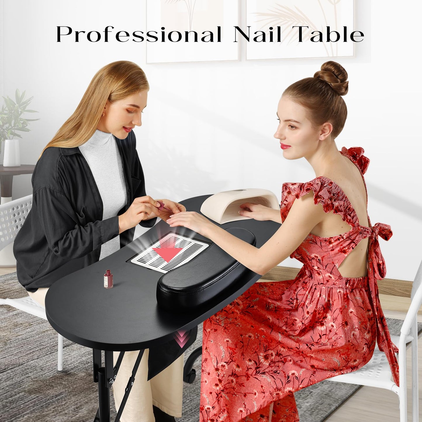 Faquenc Nail Table with Nail Dust Collector, Portable Nail Desk Rolling Manicure Table for Nail Tech Travel Nail Station Professional Foldable Nail Salon Table with Cacuum,Arm Rest,Lockable Wheels,Bag