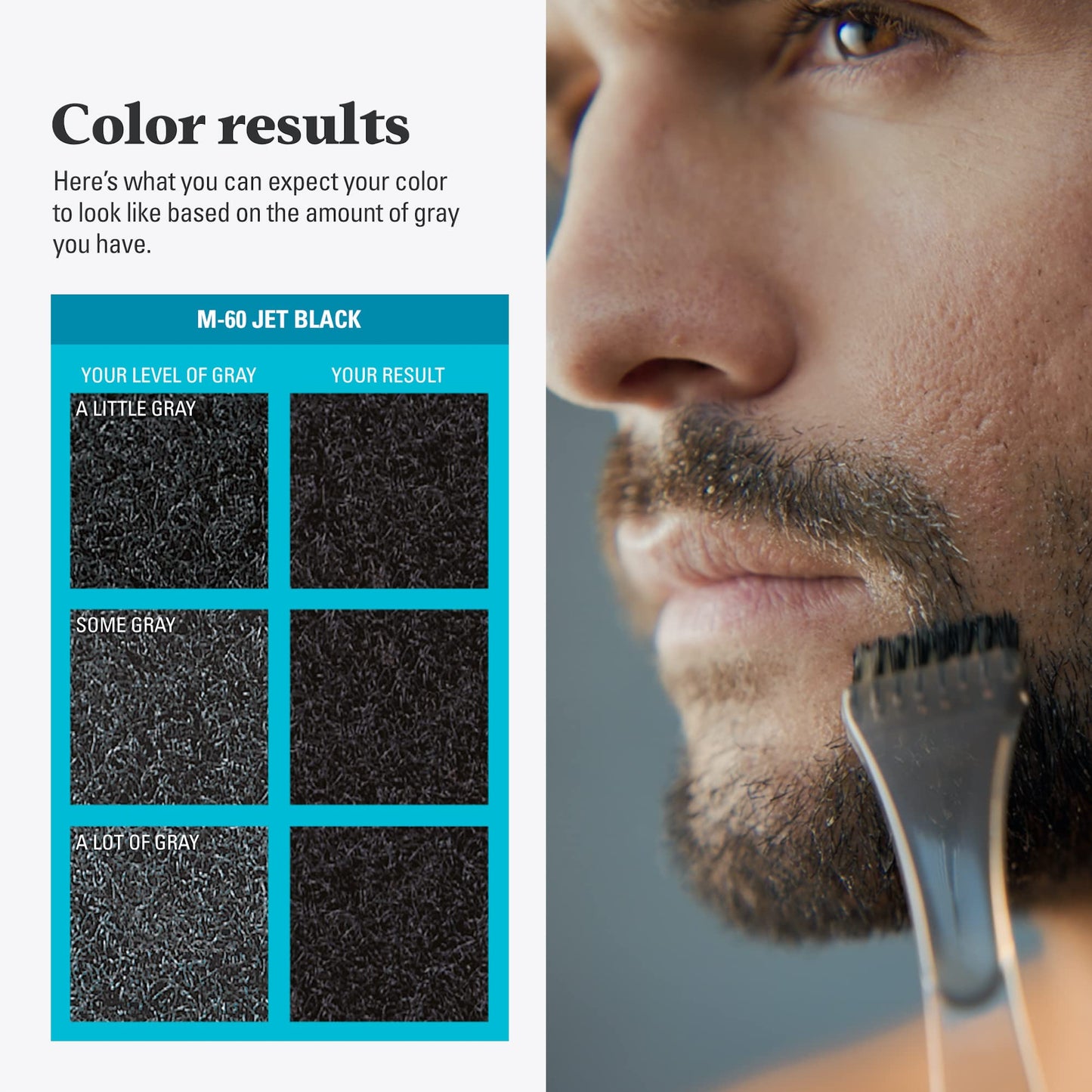 Just For Men Mustache & Beard, Beard Coloring for Gray Hair with Brush, With Keratin Biotin Aloe and Coconut Oil for Healthy Facial Hair - Jet Black, M-60, Pack of 1 (Packaging May Vary)