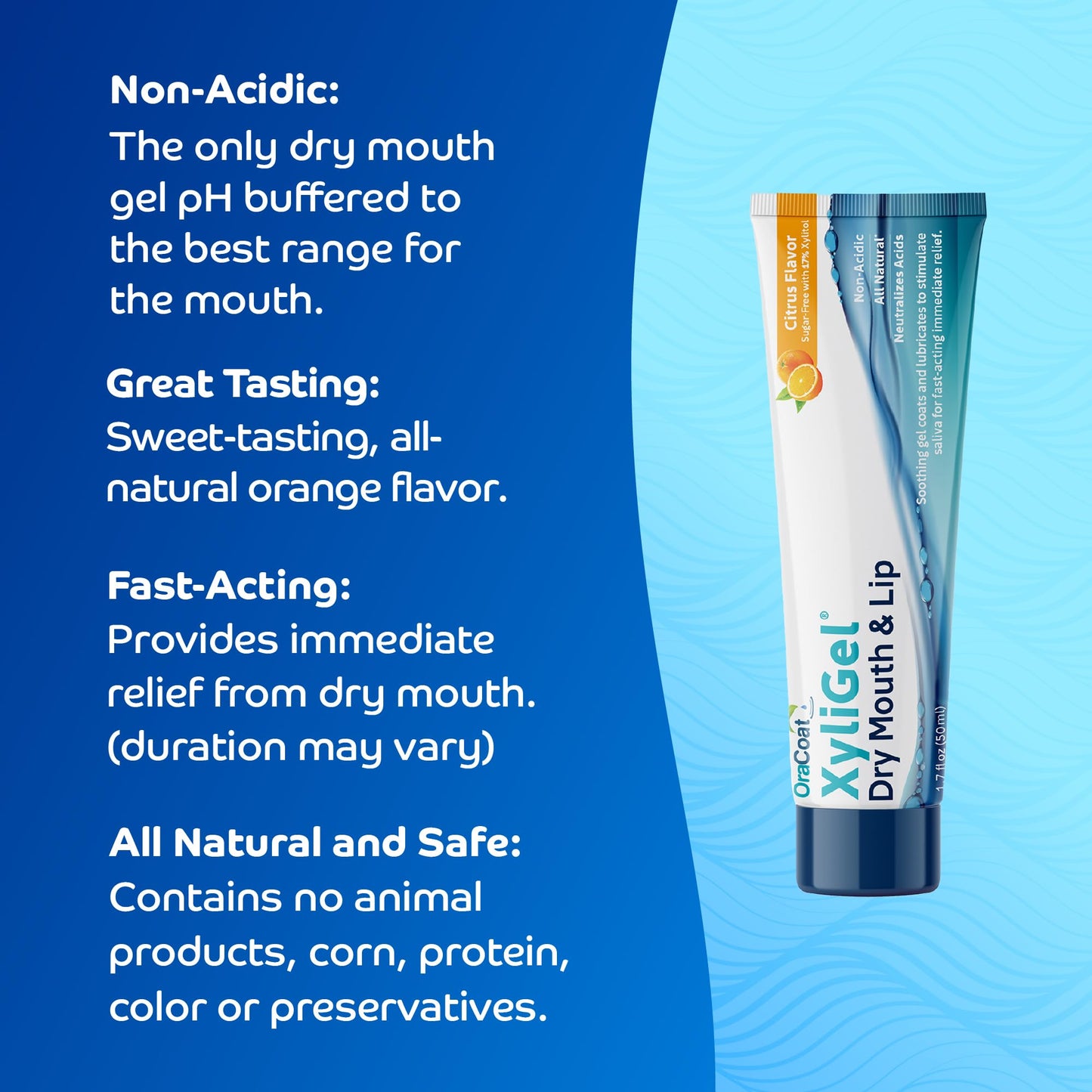 OraCoat XyliGel, Dry Mouth Gel, Soothing Citrus Oral Gel with Xylitol, Lip Moisturizer for Very Dry Lips, Lip Hydration, Sugar-Free Relief, 1.7 Fl Oz, 1 Pack.