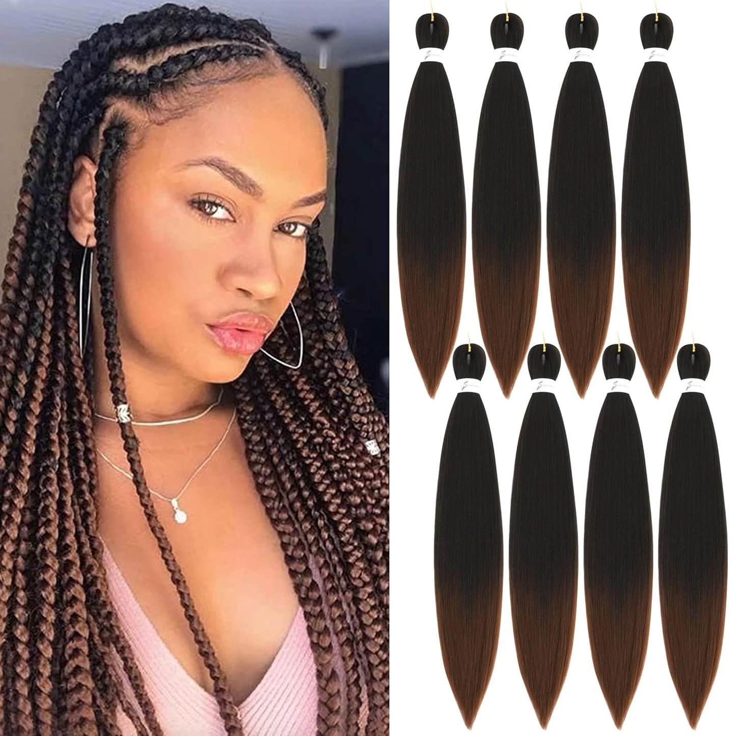 24-Inch Pre-Stretched Braiding Hair - 8 Packs Soft Yaki Texture for Crochet & Twists