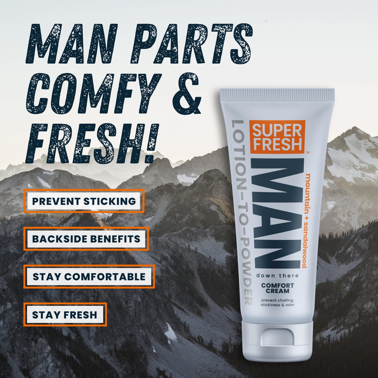 Super Fresh Ball Deodorant Powder Lotion Comfort Cream for Man Parts Groin Butt and Body Hygiene Controls Odor Stops Chafing and Itch Absorbs Sweat Aluminum Free Formula in 4 oz Twin Pack