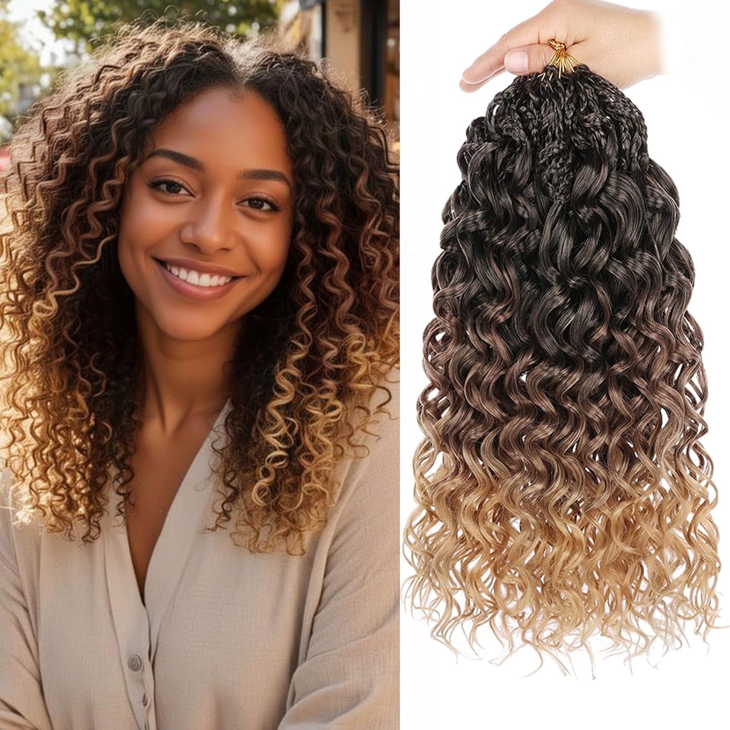10 Inch Ombre Honey Blonde Gogo Curl Crochet Hair - 8 Packs Ocean Wave Short Curly Braids for Women & Kids