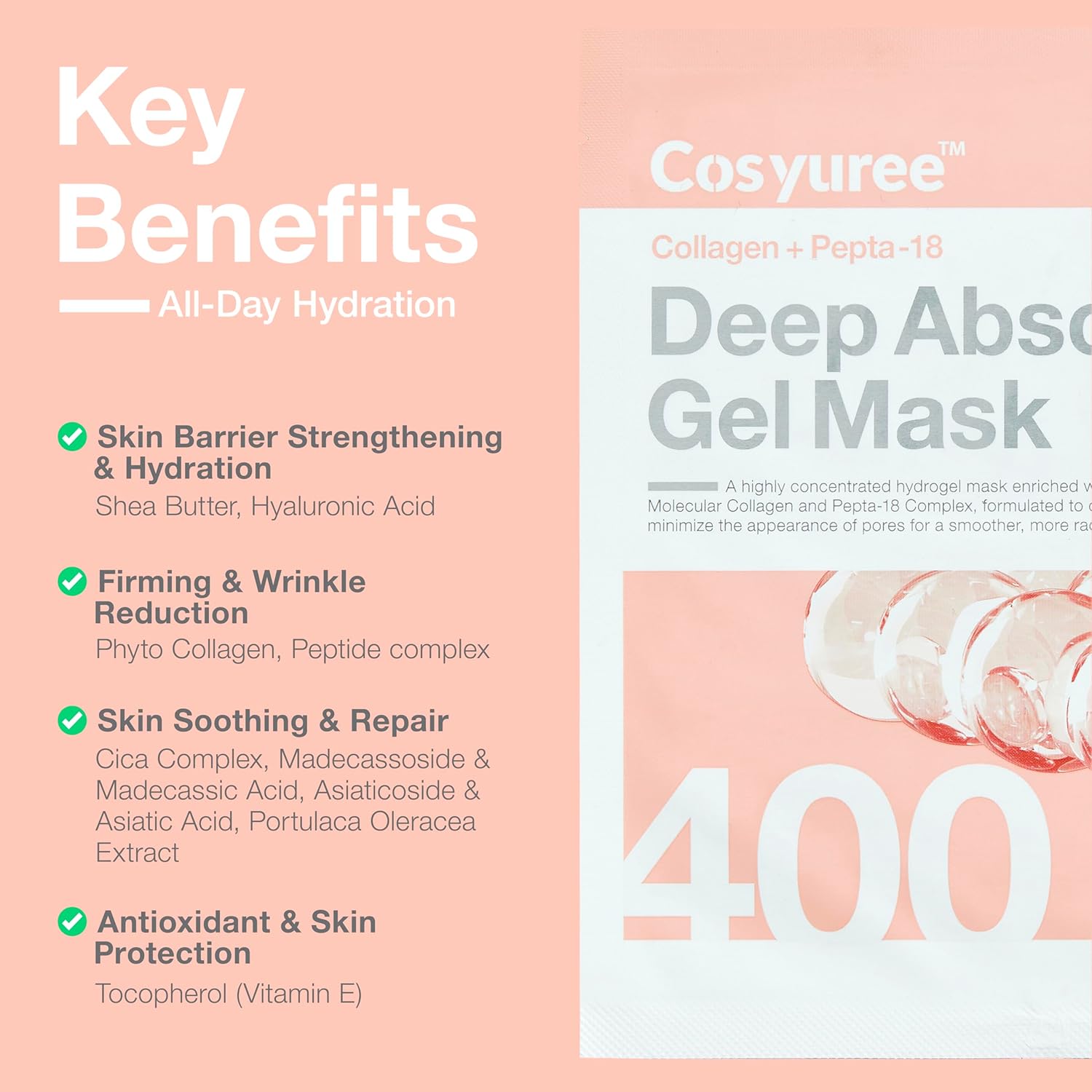 Hydrating Korean Collagen Hydrogel Mask - Deep Absorption Overnight Treatment for Glass Skin (34g x 5)