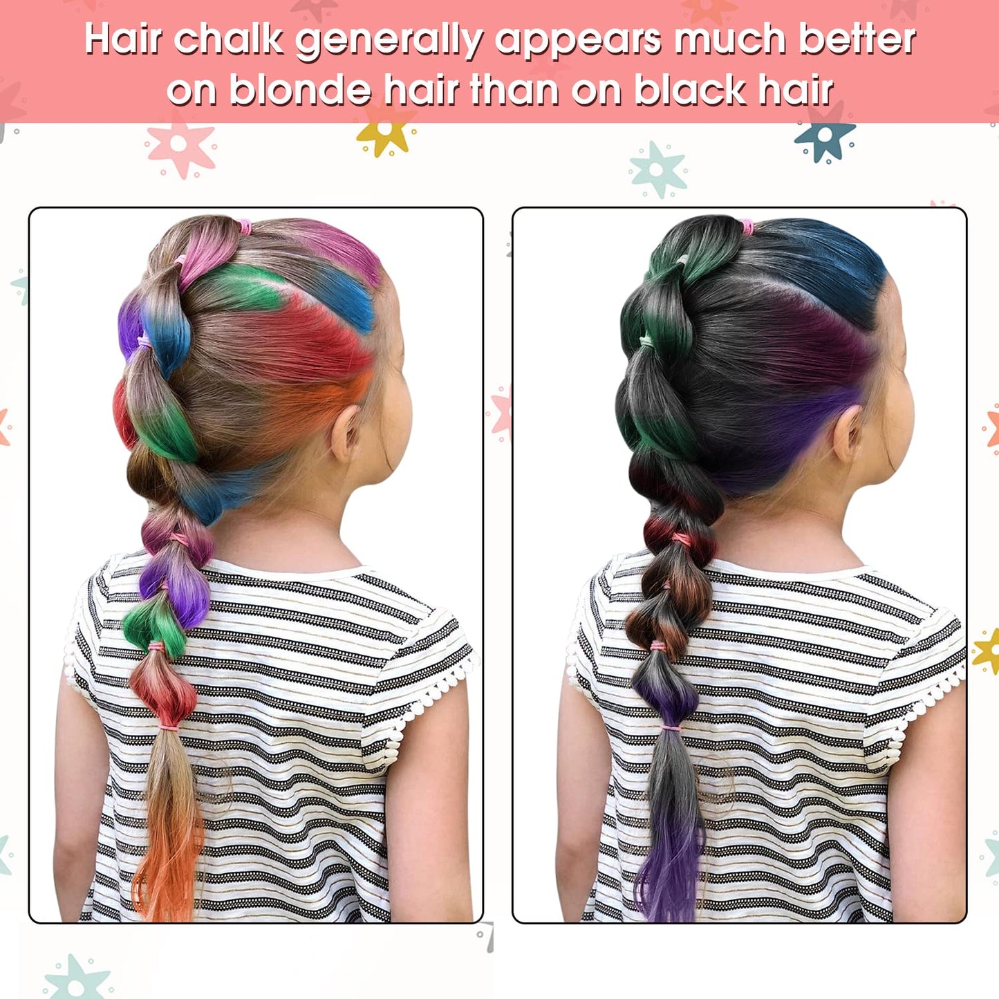 New Hair Chalk Comb for Girls Kids with light hair, Washable Temporary Hair Color Dye for Kids Age 5 6 7 8 9 10+ Birthday Gift Cosplay DIY, Christmas (Blue, Pink, Purple, Green, Red, Black)