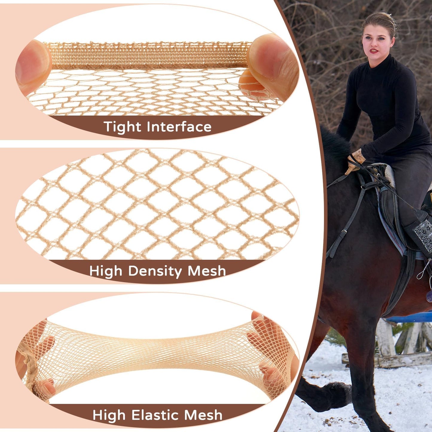Yuxung 4 Pieces Equestrian Hair Net Women Ride Hair Net No Knot Cap Weaving Caps Wig for Long and Short(Light Brown)