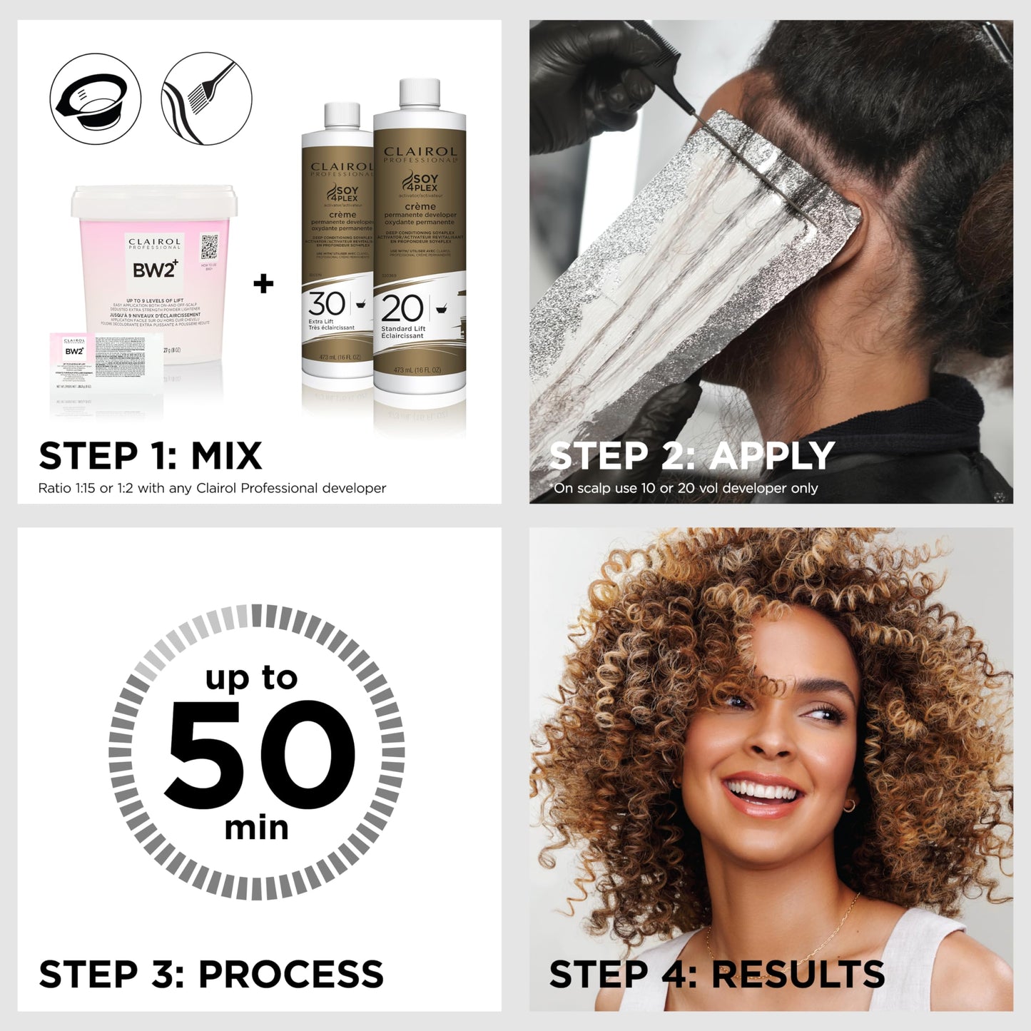 Clairol Professional BW2+ Dedusted Extra Strength Powder Lightener for Hair Highlights, 8 oz.