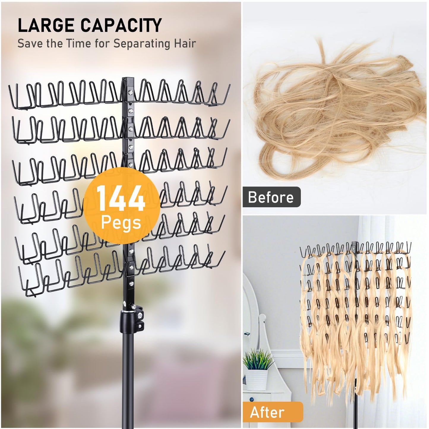 IDM-UTSL Braiding Hair Rack, 144 Pegs, Three Heights Adjustable Braiding Rack Stand for Hair, Large Tripod Stand, Not Shake