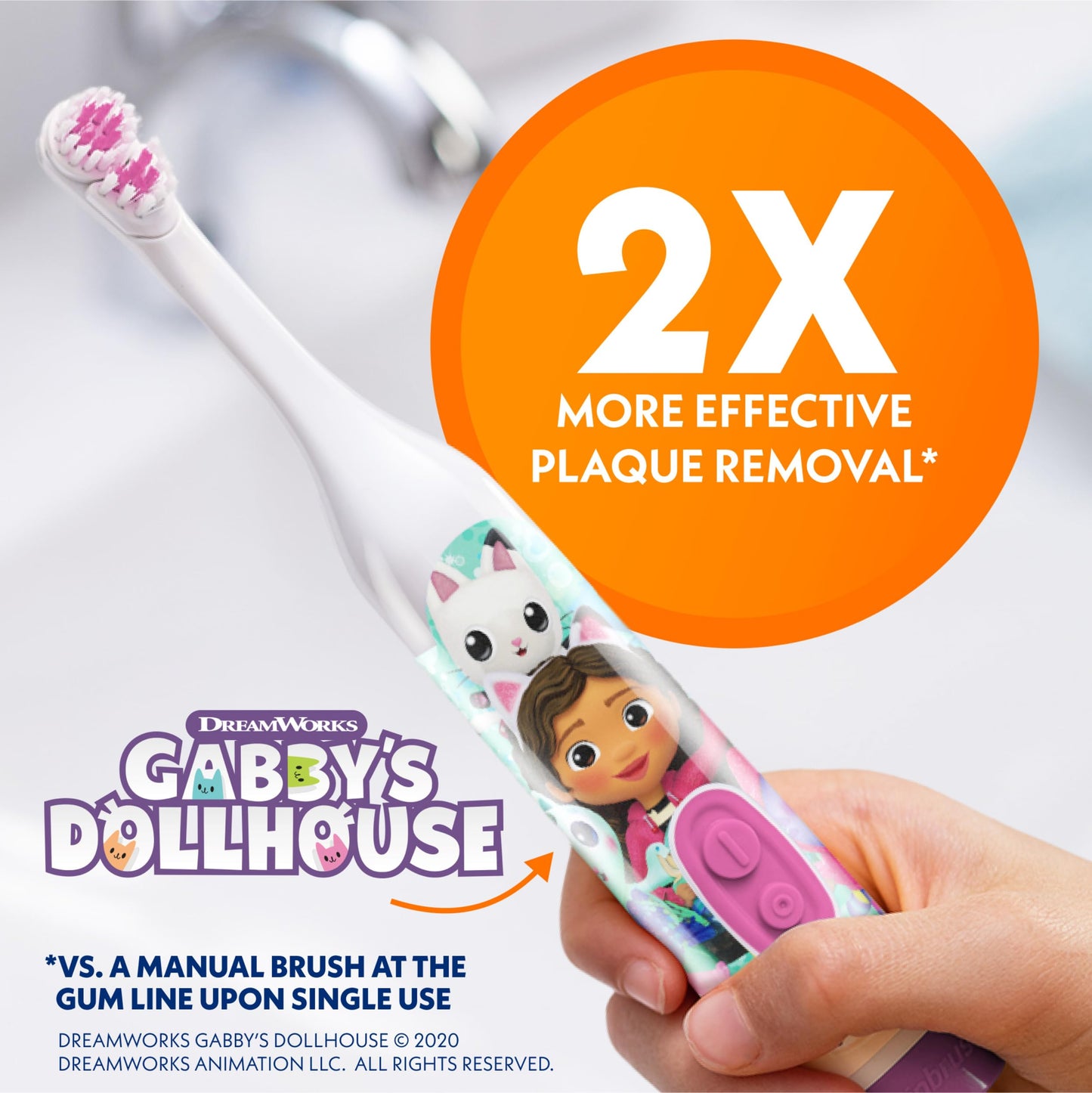 Spinbrush Gabby's Dollhouse Kids Electric Battery Toothbrush, Soft Bristles