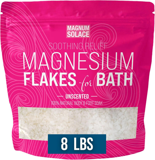 Organic Magnesium Flakes for Relaxing Baths - Pure Magnesium Chloride, 8 LBS