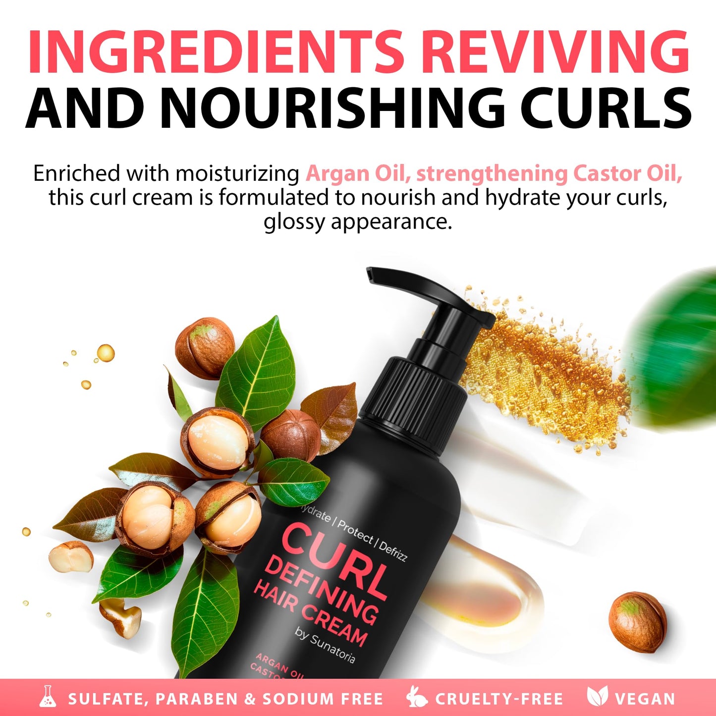 Curl Cream – Lightweight Leave-In Curl Defining Cream for Curly & Wavy Hair, Anti-Frizz Moisturizer and Curl Activator Texturizer with Macadamia and Argan Oil, 8.1 fl oz
