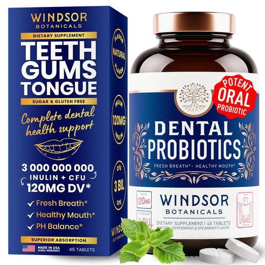 Oral Probiotics for Teeth and Gums - 3BN CFU Lactobacillus Salivarius Acidophilus Rhamnosus Streptococcus - Bad Breath Treatment for Adults - 45 Chewable Mint Dental Probiotic Tablets for Women & Men