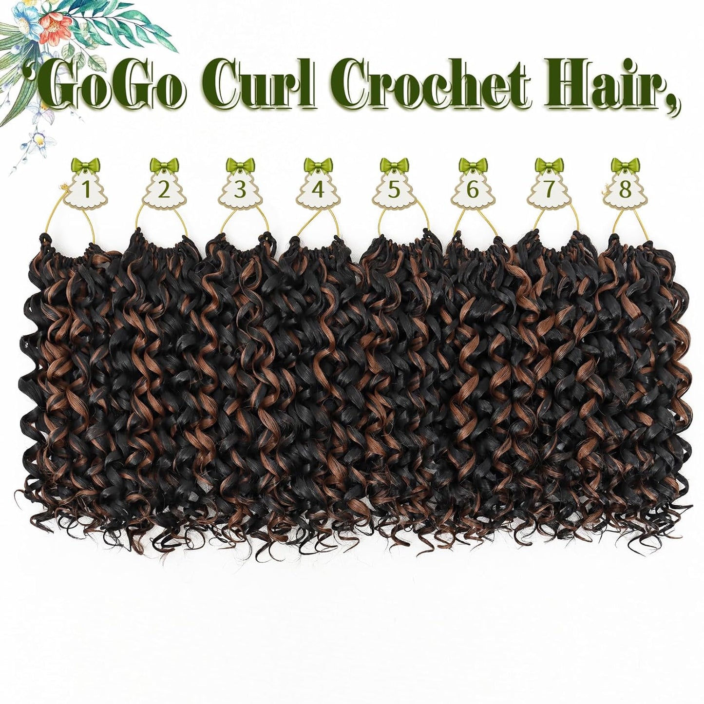 GoGo Curl Crochet Hair 10 Inch - 8 Packs Ombre Brown Water Wave Extensions for Black Women