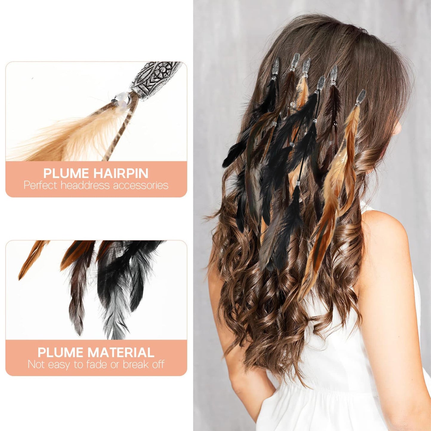 Feather Hair Clip,Zcargel 3/6PCS Indian Feather Hair Clip Accessories Mixed Colour Feather Hair Extensions Boho Headpiece for Women and Girls