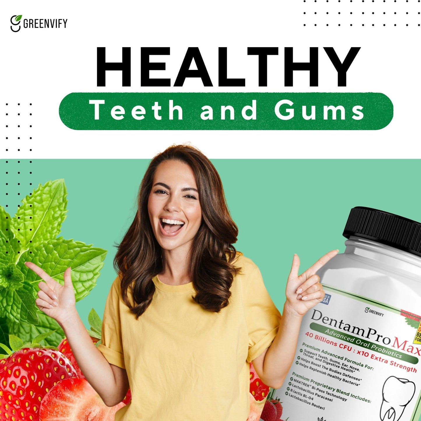 GREENVIFY DentamPro Max for Gums and Teeth Health & Fresh Breath - 40 Billion CFU Advanced Oral Probiotics for Mouth Bad Breath, Capsule Supplement (1)