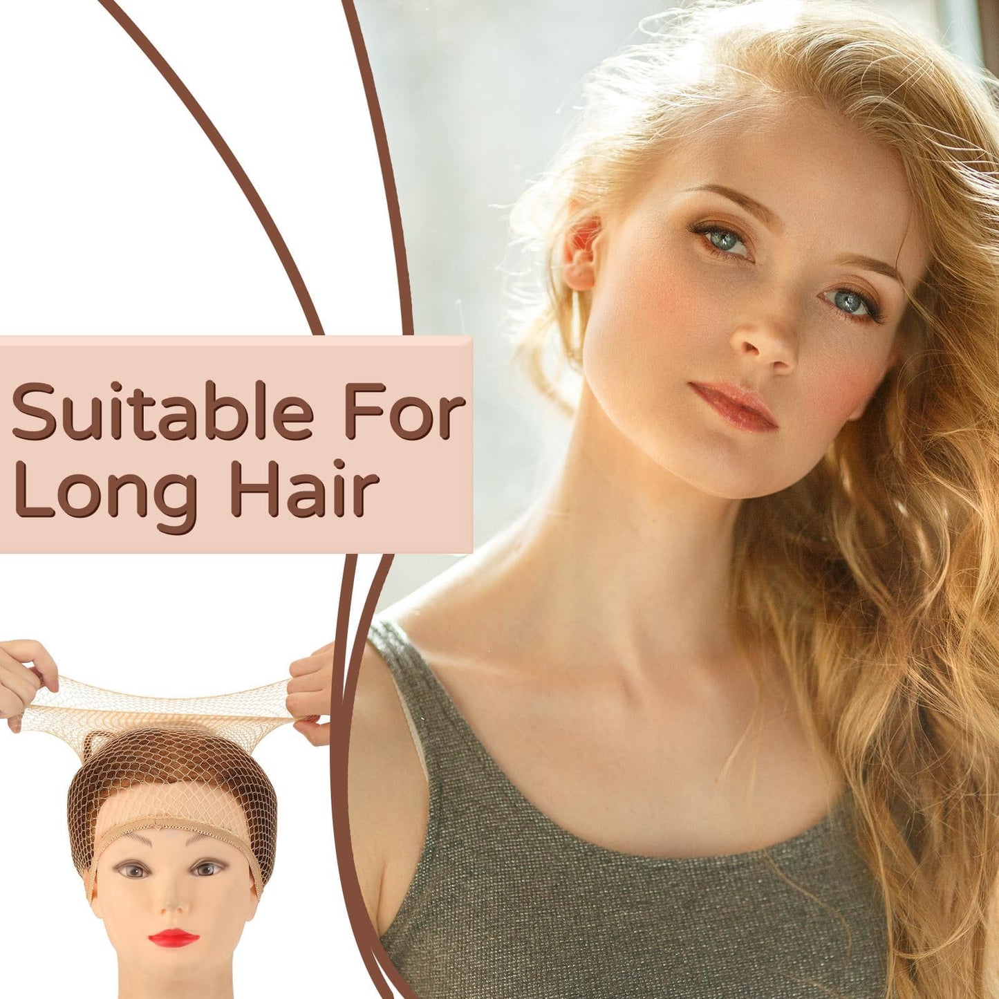 Yuxung 4 Pieces Equestrian Hair Net Women Ride Hair Net No Knot Cap Weaving Caps Wig for Long and Short(Light Brown)