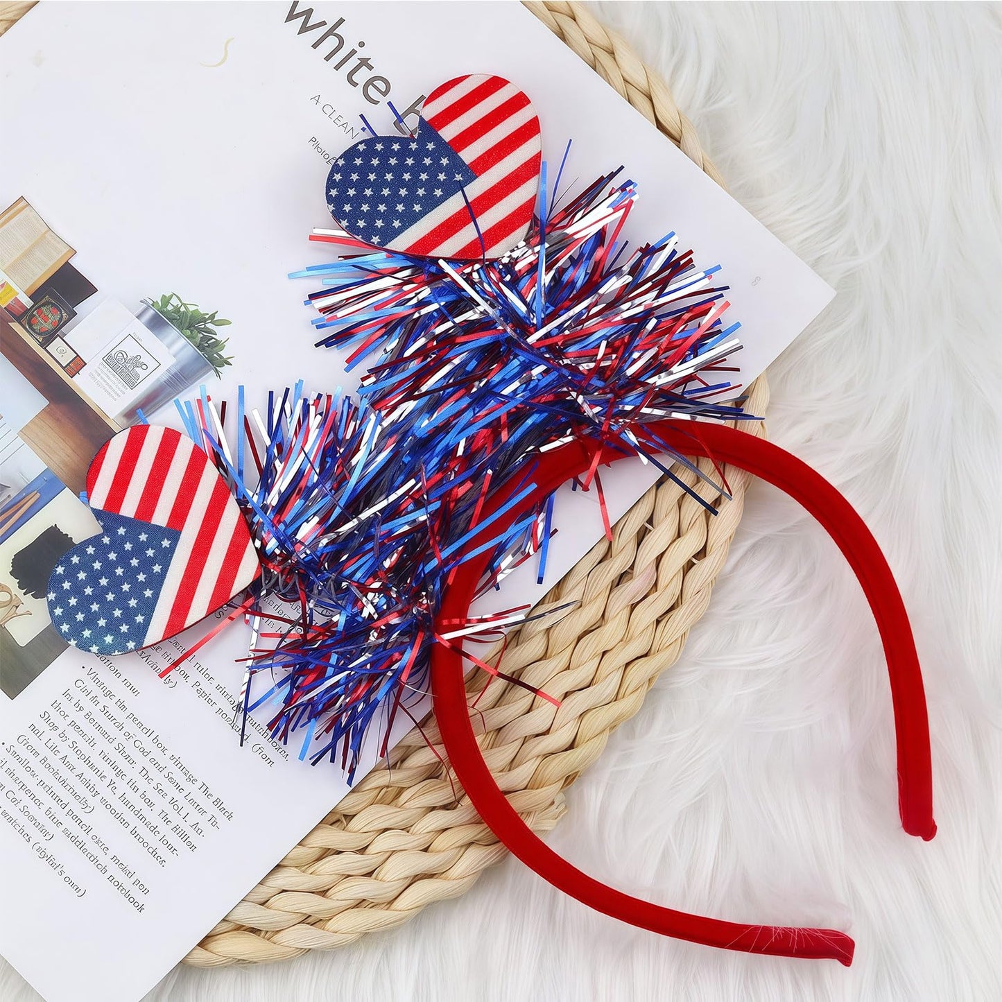 Patriotic Headband 1Pcs, 4th of July Hair Accessories And Patriotic Party Supplies, Red White And Blue Decorations for Adult Kids, Heart with USA Flag Ribbon Designs