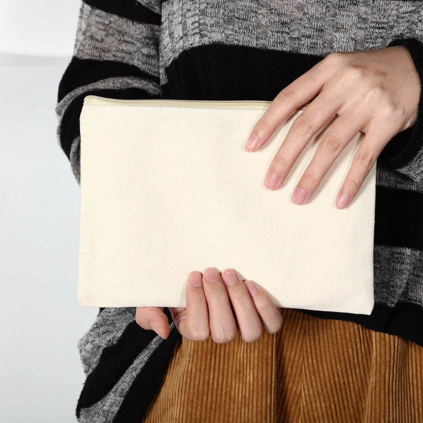16 Pack Canvas Makeup Bags - Blank Zipper Pouches for DIY Crafts & Travel Toiletry Storage (Beige)