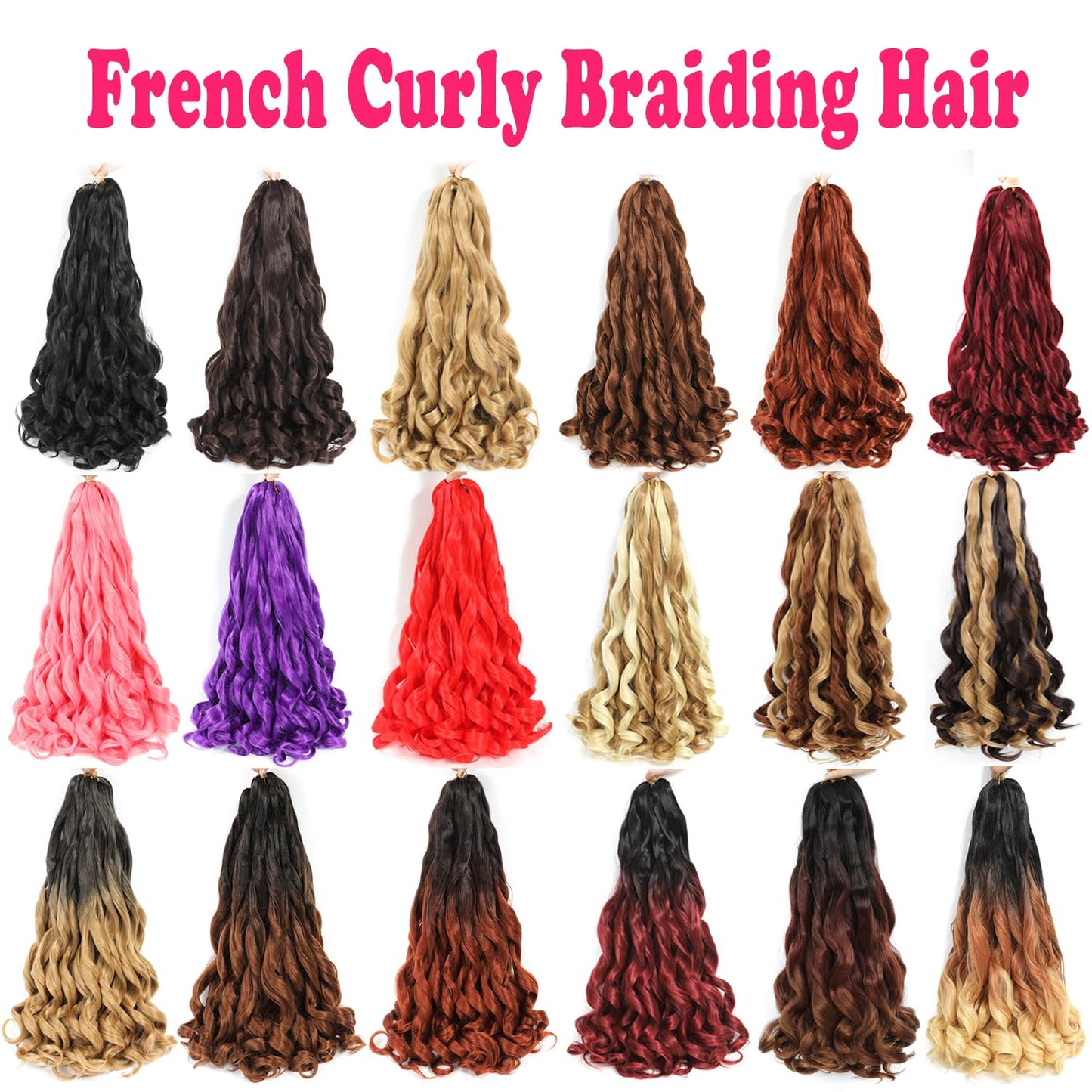 French Curly Braiding Hair 24 Inch 8 Packs - Pre Stretched Bouncy Braiding Hair- Loose Wavy Synthetic Hair Extensions for Black Women (24 inch 8 packs, 1B)