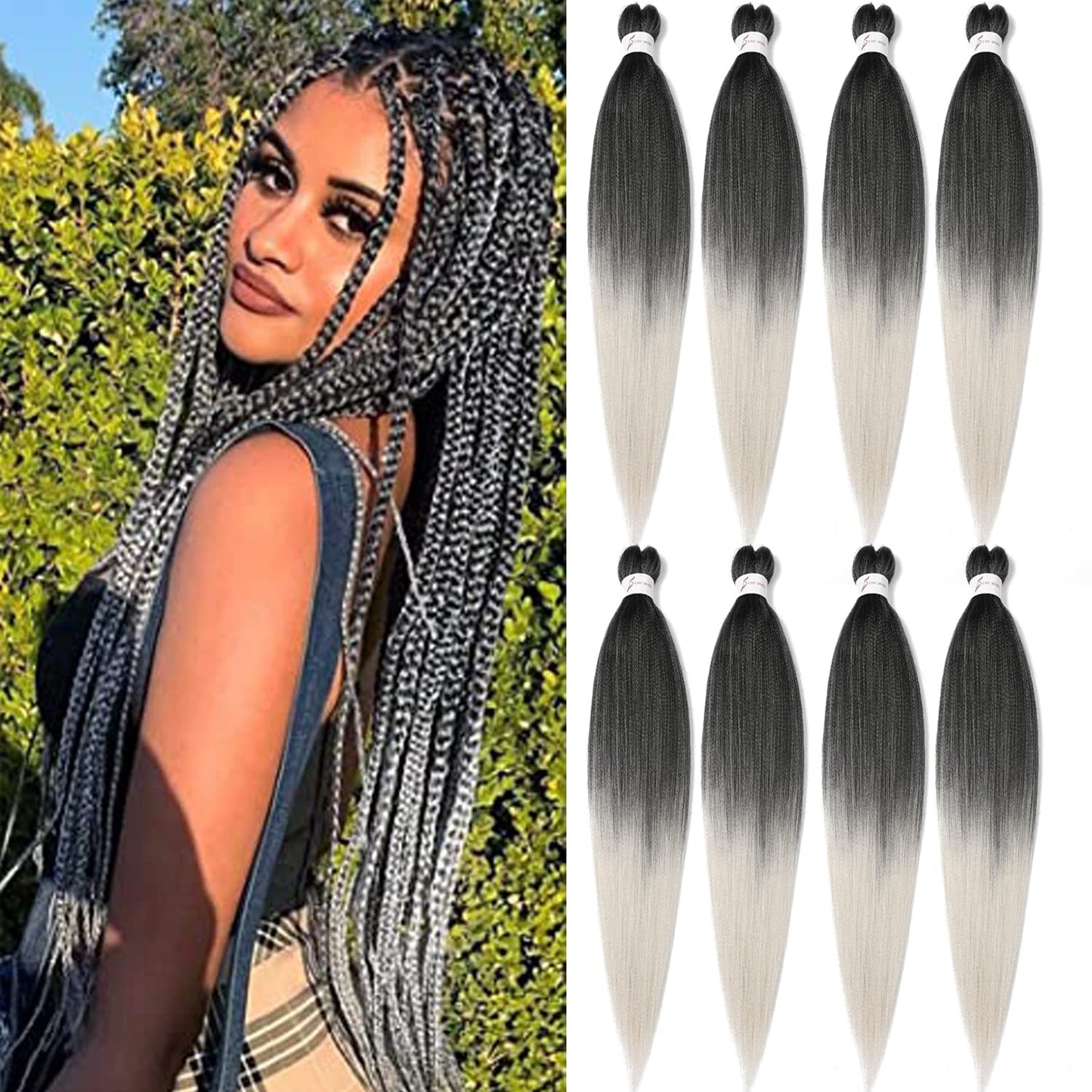 8 Packs 20-Inch Ombre Pre-Stretched Braiding Hair - Soft Yaki Texture Extensions