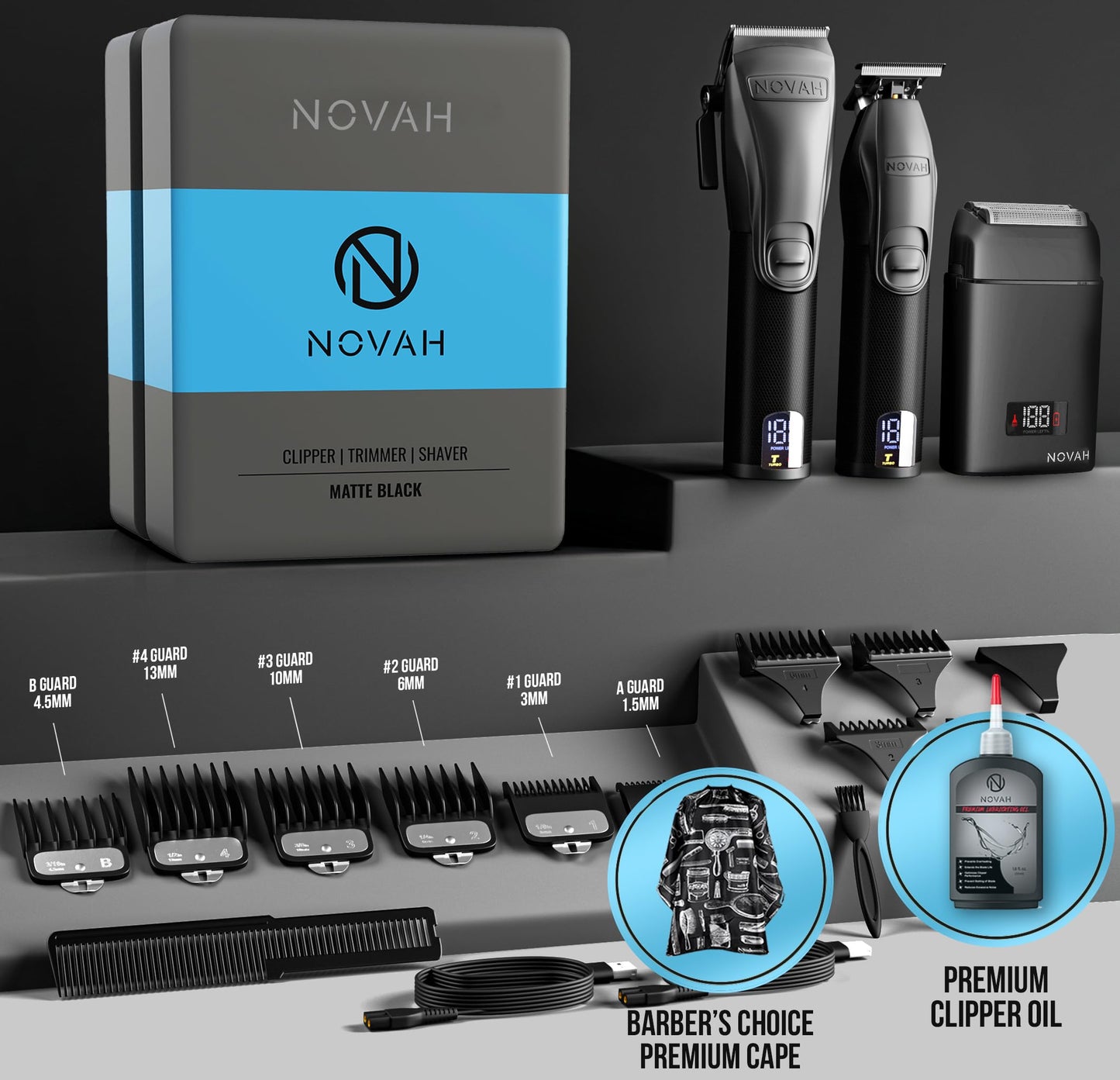 Novah Professional Barber Clippers and Trimmer Set - Foil Shaver Professional Hair Clippers for Men, Mens Cordless Hair Clipper for Barbers Haircut Kit, Fade