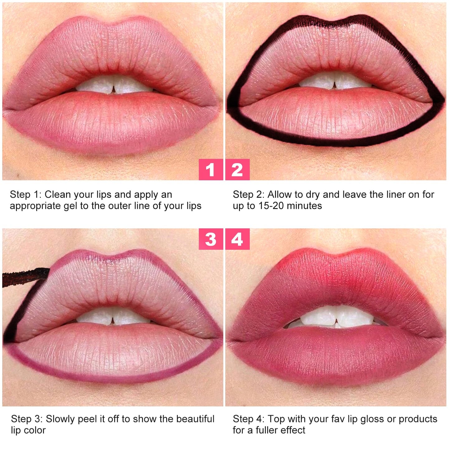 Ursoulney Peel Off Lip Liner - Lip Stain, Long-Lasting Moisturizing Waterproof Lip Stain Transfer-Proof with Matte Finish Stay on All Day (Rose, 1PCS)