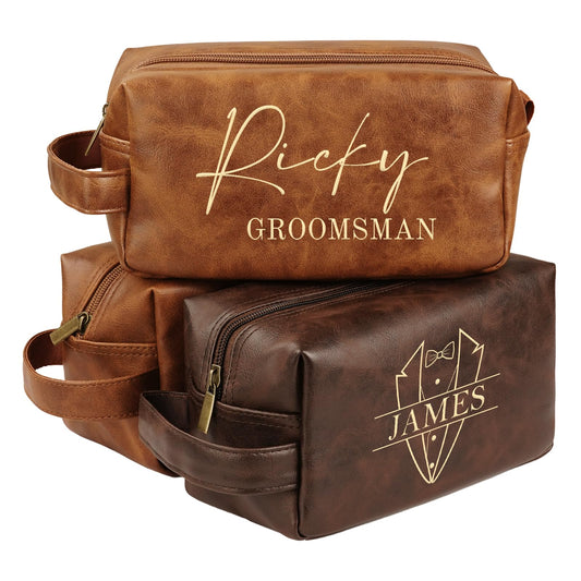 Groomsmen Gifts, Personalized Men Toiletry Bag, Leather Travel Bag for Him, Shaving Kit, Custom Grooming Kit for Boyfriend, Husband Birthday Anniversary Wedding Gifts