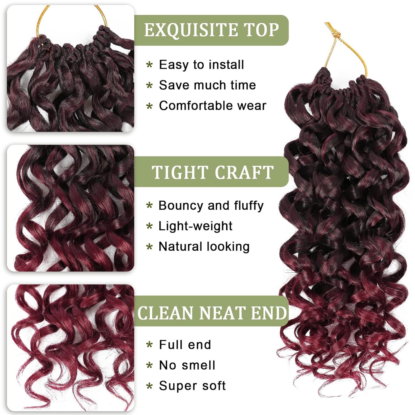 GoGo Curl Crochet Hair 10 Inch - 8 Packs Ombre Brown Water Wave Extensions for Black Women