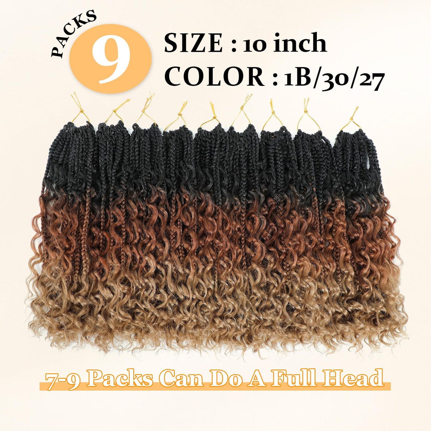 Yewell Goddess Box Braids Crochet Hair 10 Inch Boho Crochet Box Braids With Curly Ends,9 Packs Bohomian Box Braids Crochet Hair For Black Women Pre Looped Box Braids Crochet Hair (10Inch,1B/30/27)