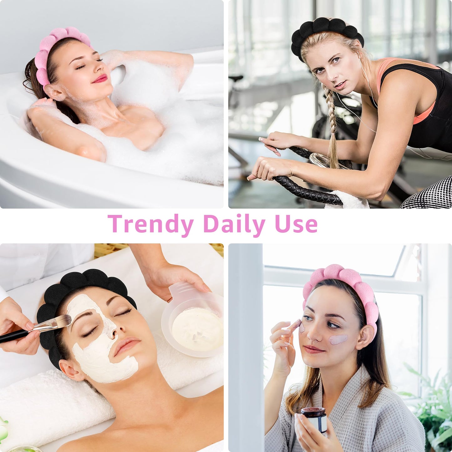 Ztomine Spa Headbands for Washing Face or Facial, Set of 2 Skincare Headbands, Terry Cloth Headband Wash Combo Pack - Puffy Makeup Washing, Mask, Skin Treatment (Black & Pink)
