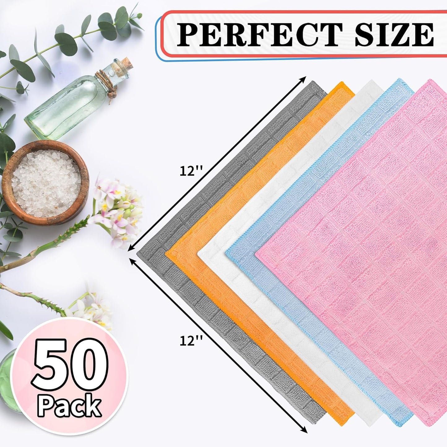 Microfiber Washcloths 50 Pack - Soft, Lint-Free Quick-Dry Face Towels for Gym, Bathroom & Kitchen