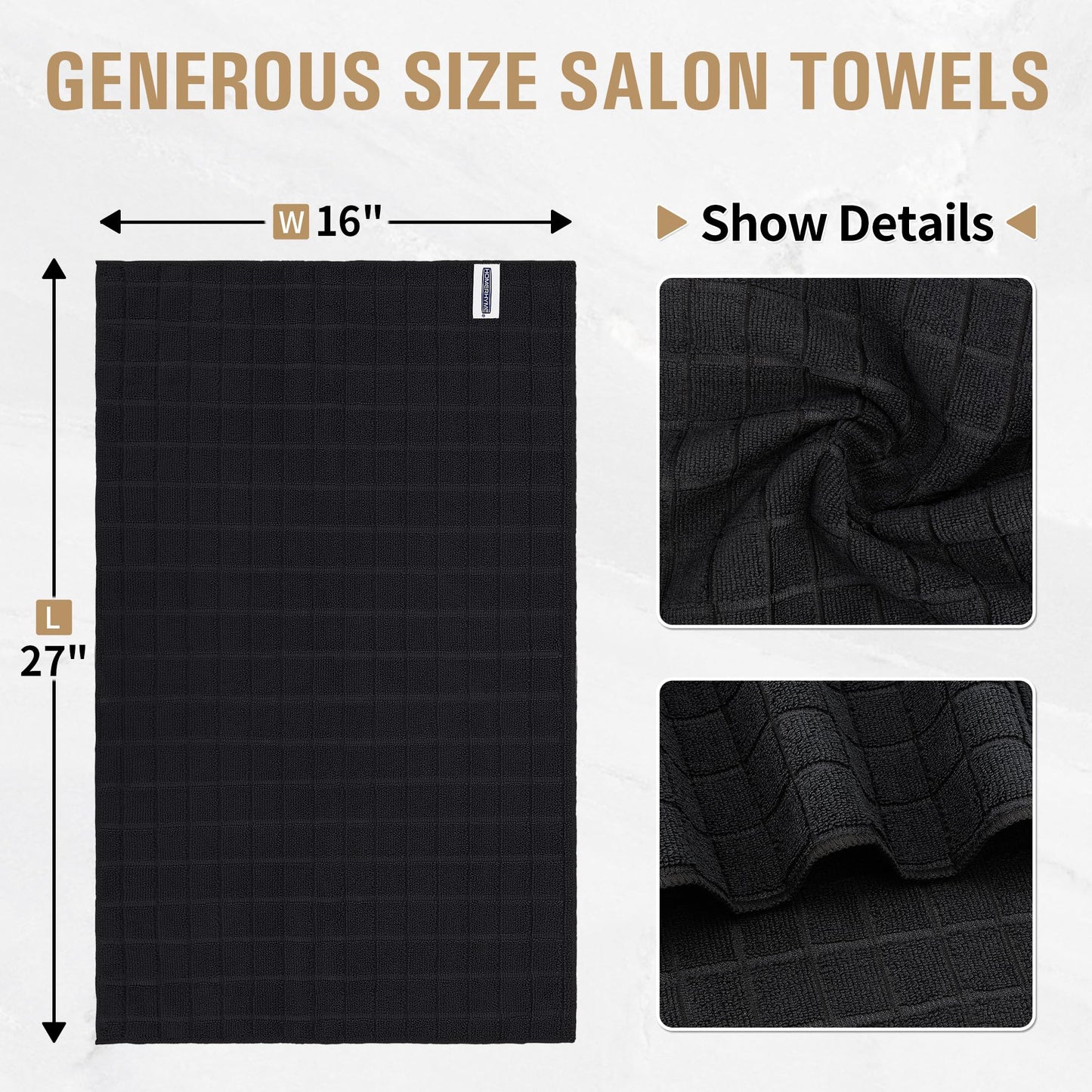 HOMERHYME Salon Towels 24 Pack, Microfiber Hand Towels for Bathroom, 16 x 27 Inches Quick Dry Hair Towel, Lint Free Towels for Spa,Yoga, Gym, Bath & Home Beauty Care (Not Bleach Proof)