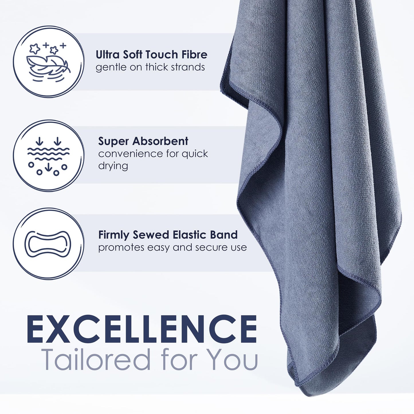 SimpleField Large Microfiber Hair Towel Wrap for Women (27x40 Inches). Anti Frizz Rectangle Drying Towel with Elastic Band for Long, Curly, and Thick Hair. Includes Reusable Carry Bag (Grey)