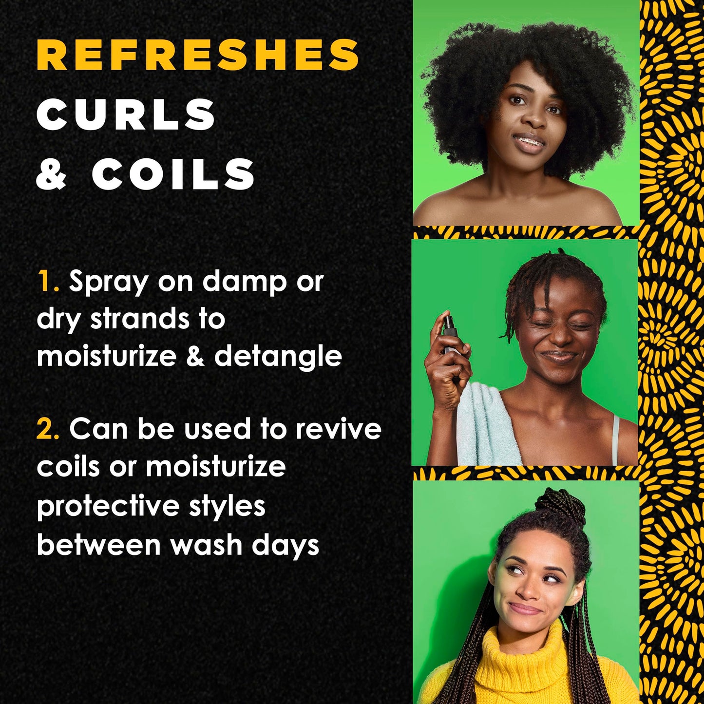 MY BLACK IS BEAUTIFUL Detangler Spray, Sulfate Free, for Curly and Coily Hair with Coconut Oil, Honey and Turmeric, 7.6 fl oz