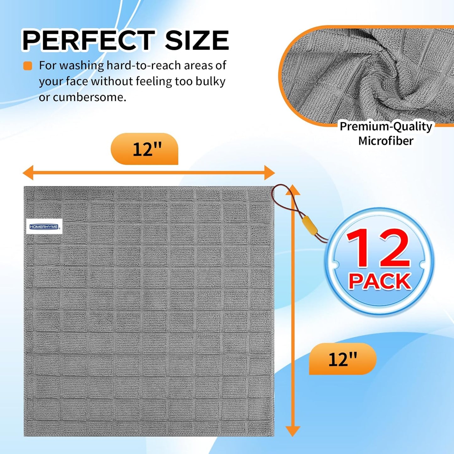 Microfiber Washcloths 50 Pack - Soft, Lint-Free Quick-Dry Face Towels for Gym, Bathroom & Kitchen