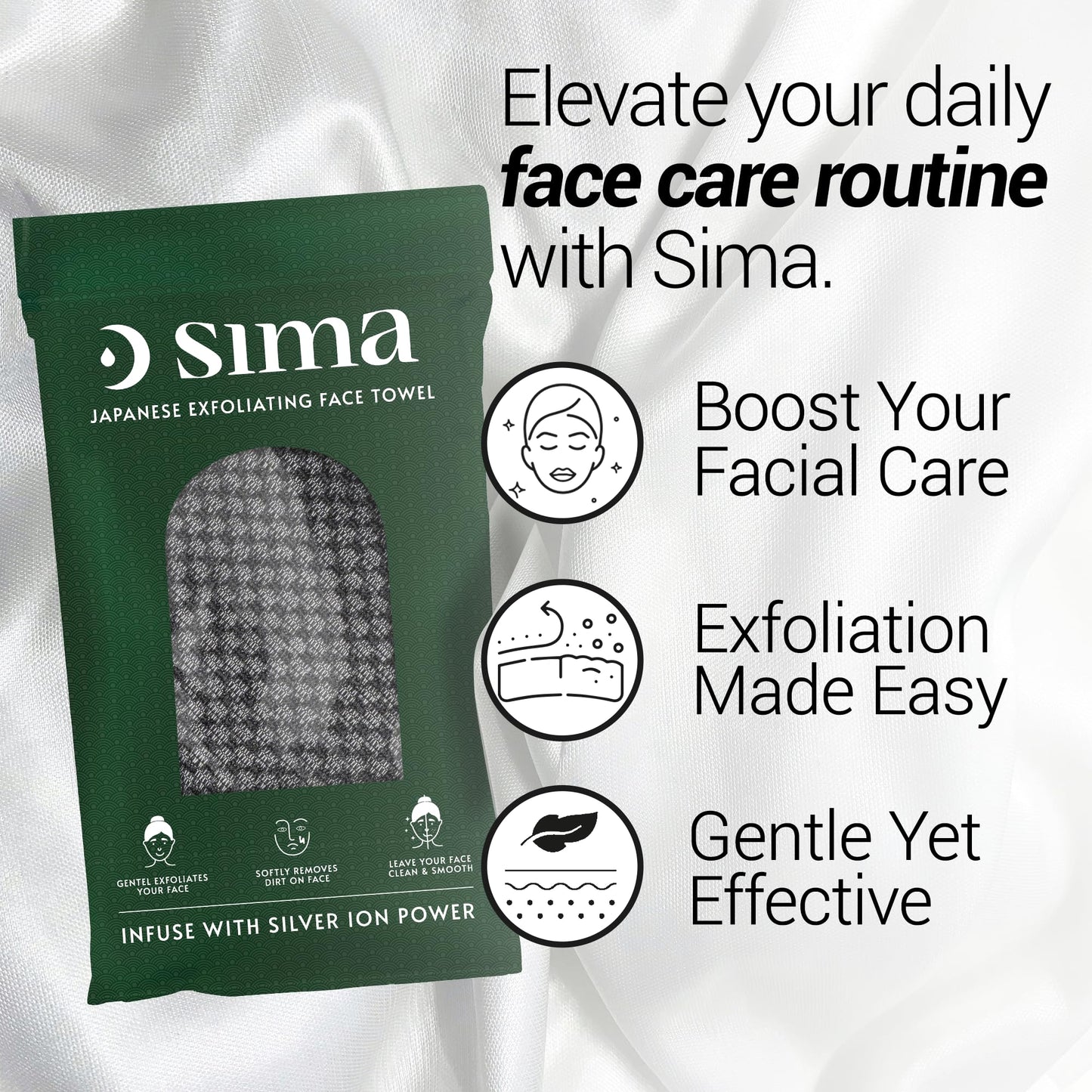 Sima Brand Exfoliating Washcloth Face & Body Scrub Towel - Japanese Exfoliating Towel with Hexagon Fibers, Exfoliating Body Scrubber with 2 Sides for Scrubbing & Washing (27cm x 35cm)