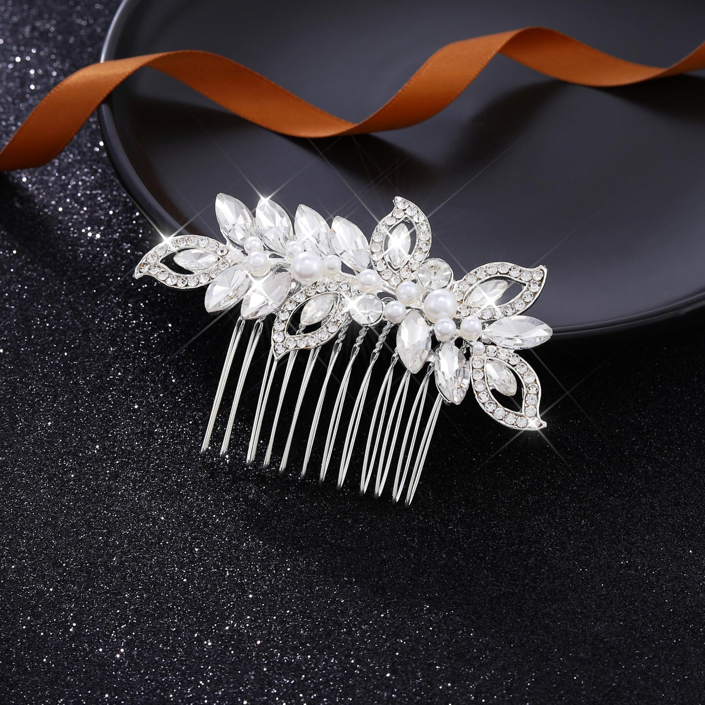 Bessney Silver Crystal Bridal Hair Comb Pearl Wedding Hair Piece Rhinestone Hair Accessories for Women