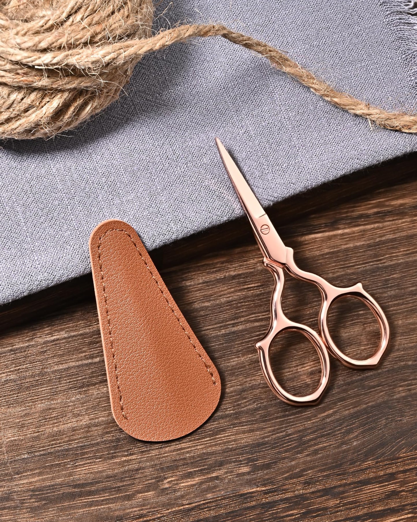 ULG Multi-Purpose Eyebrow Scissors Small Precision Grooming Kit for Women & Men – 3.7” Stainless Steel Beauty Scissors for Eyebrow, Eyelash, Nose Hair, Beard, Mustache with a PU Pouch, Rose Gold