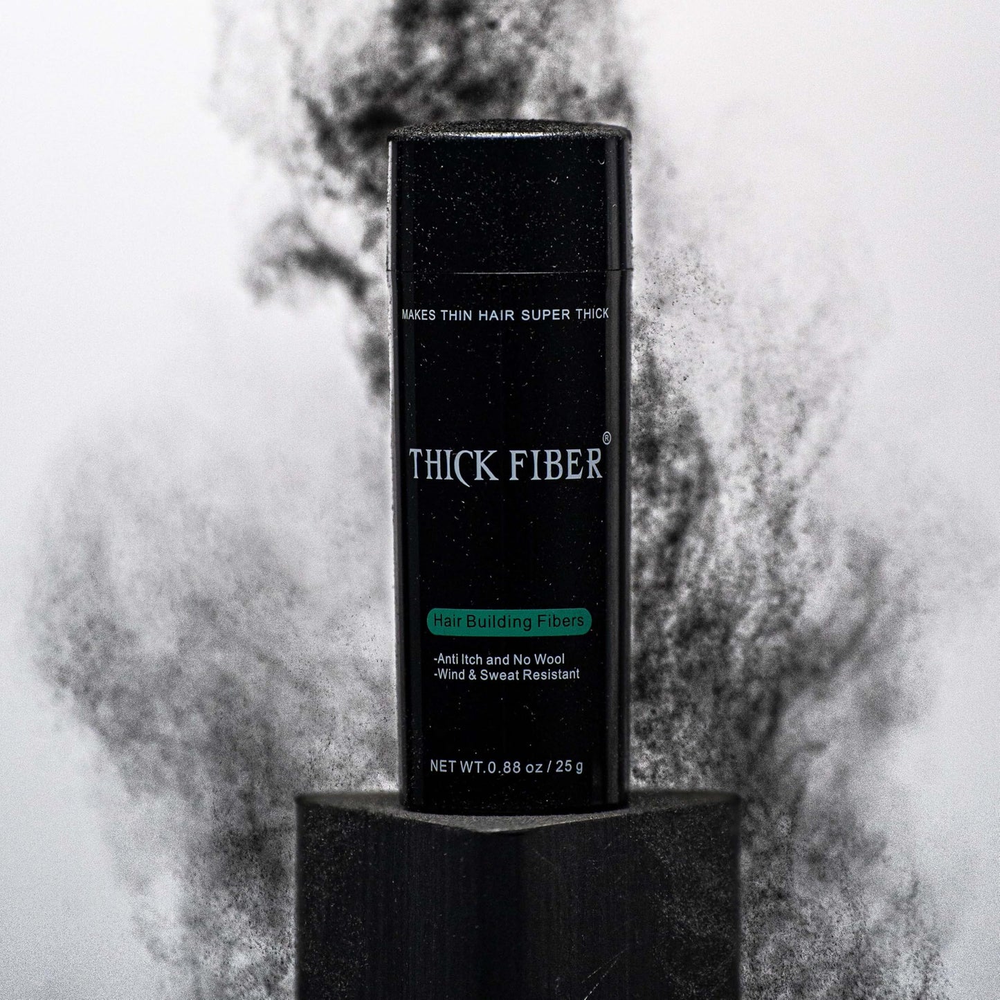 THICK FIBER Hair Fibers for Thinning Hair & Bald spots (BLACK) - 25g Bottle - Conceals Hair Loss in Seconds - Hair Powder for Women & Men