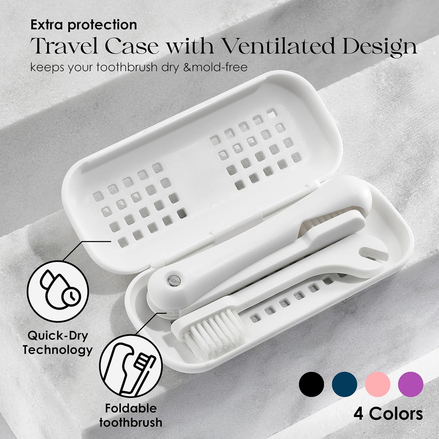 Minibox Folding Travel Toothbrush - Compact Dual-Length Bristles & Case, 2 Extra Heads - Ideal for Business Trips & Camping