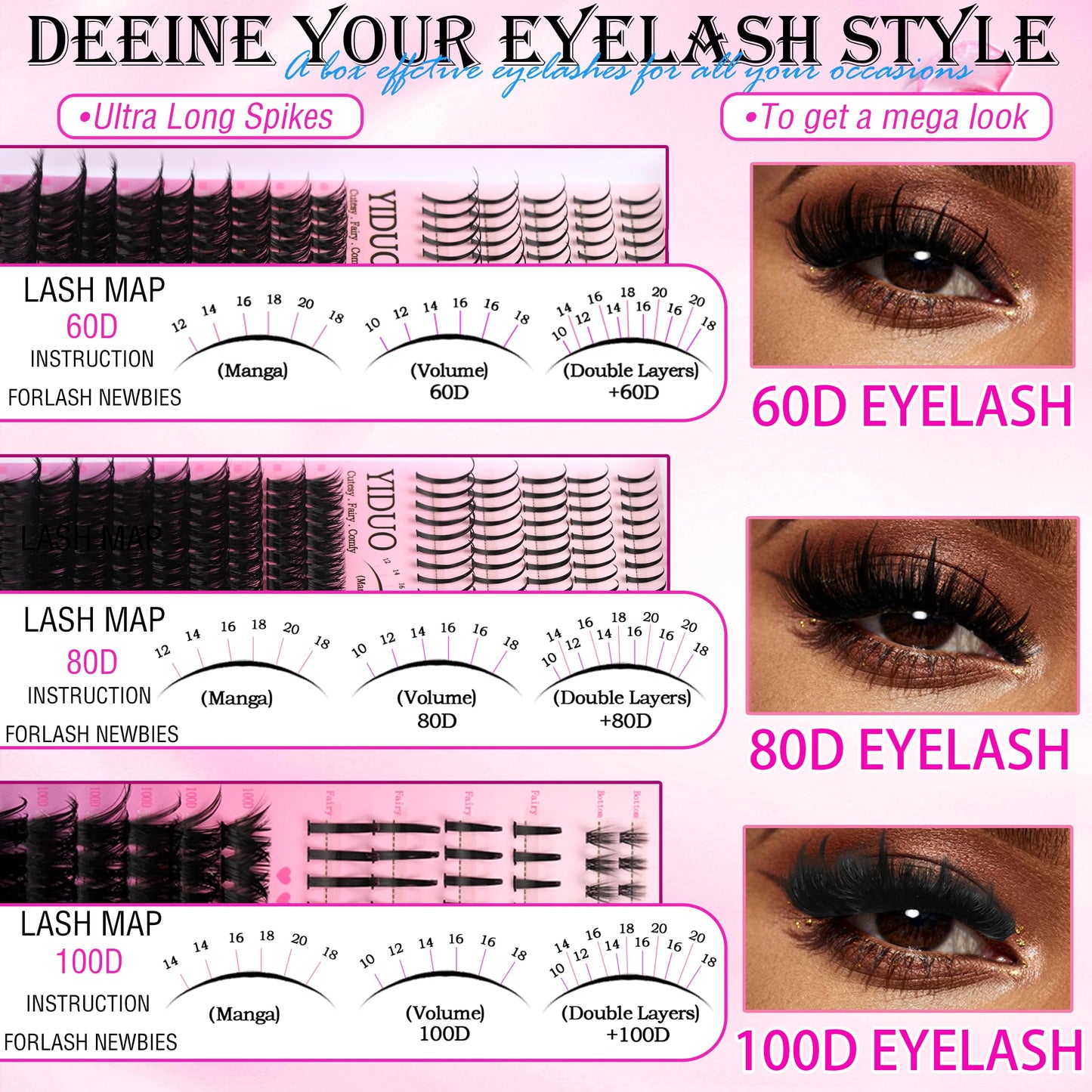 YIDUO Lashes Clusters Kit with Spikes Bottom Extensions False Eyelashes 816Pcs Bulk Packs with 2X Bond&Seal Volume D Curl Wispy Individual Fake Eyelash Wholesale Large Pack for Beginners Gift Choice