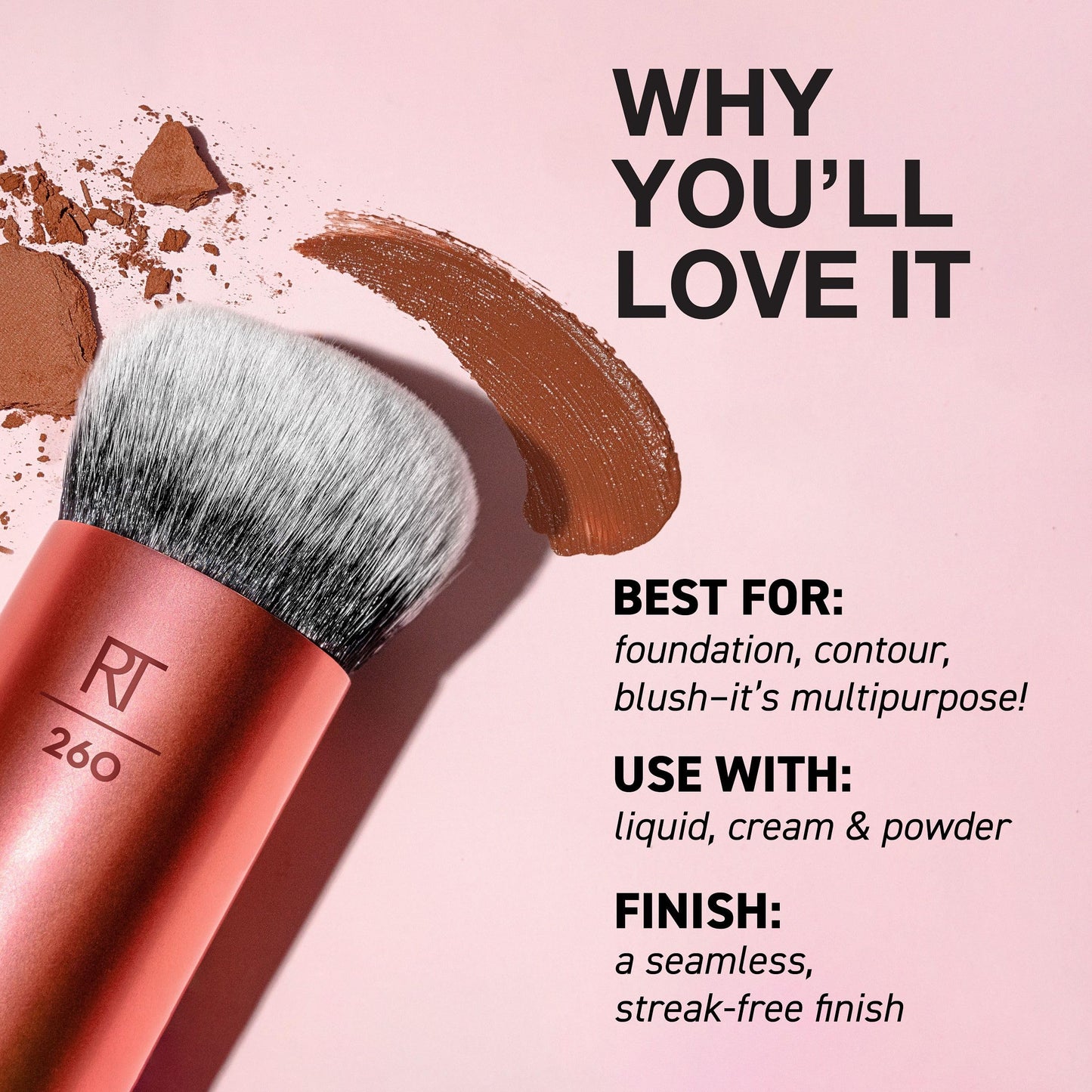 Real Techniques Bubble Blending Makeup Brush, Multipurpose Foundation Brush For Liquid, Cream, & Powder Products, Unique Round Brush Head, Synthetic Bristles, Vegan & Cruelty Free, 1 Count