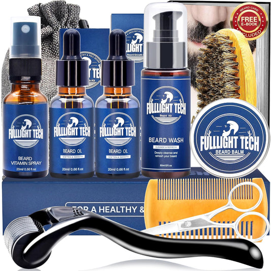 Beard Care Kit for Men - Nourishing Grooming Set with Vitamin Spray, Oil, Balm, Wash & Accessories - Perfect Gift for Dad, Husband, or Boyfriend