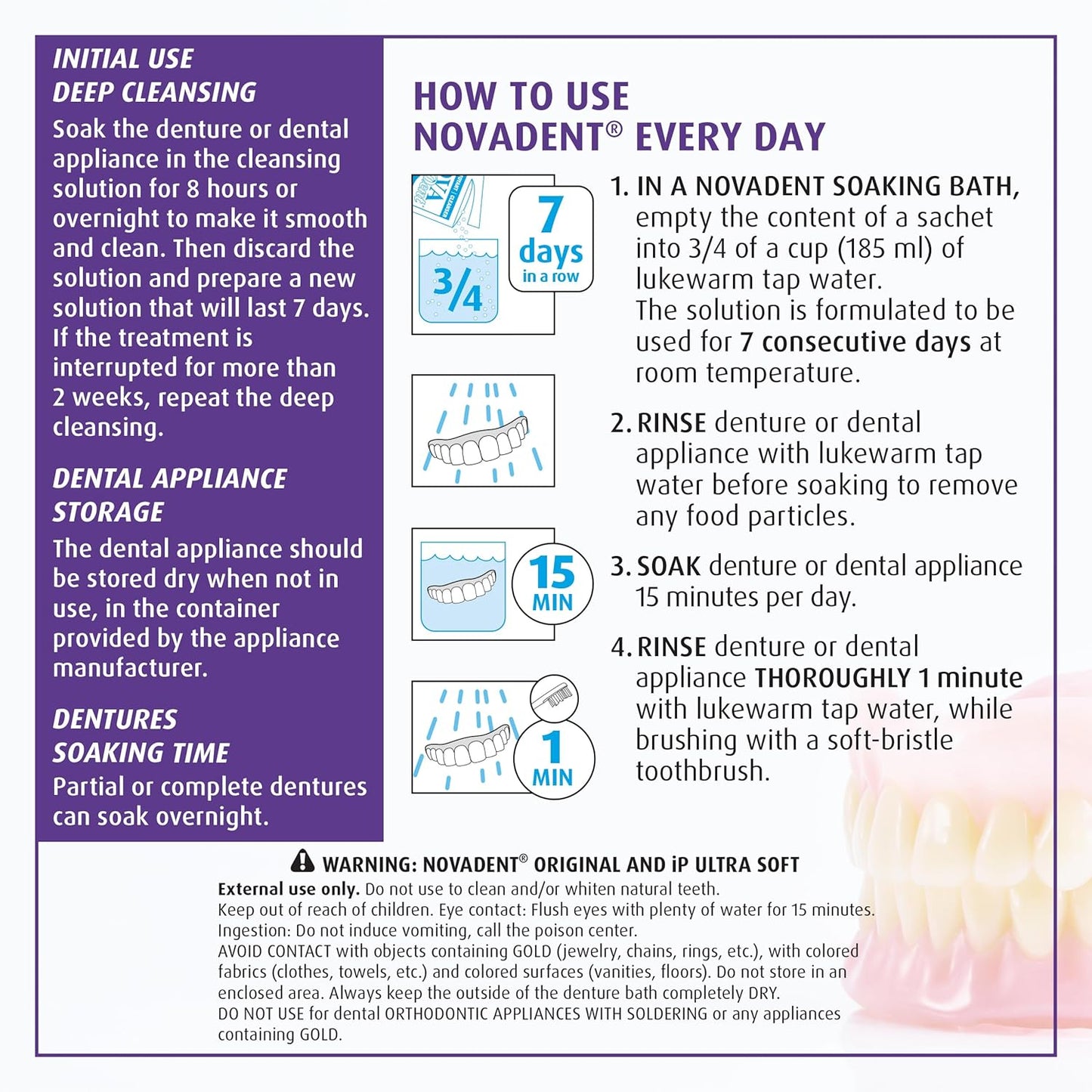 Novadent Denture Cleaner - 12 Sachets for Retainers, Mouth Guards & Aligners