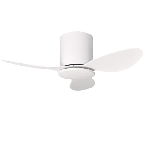 25 Inch Small Ceiling Fan Without Light, Low Profile, White - Quiet & Energy-Efficient